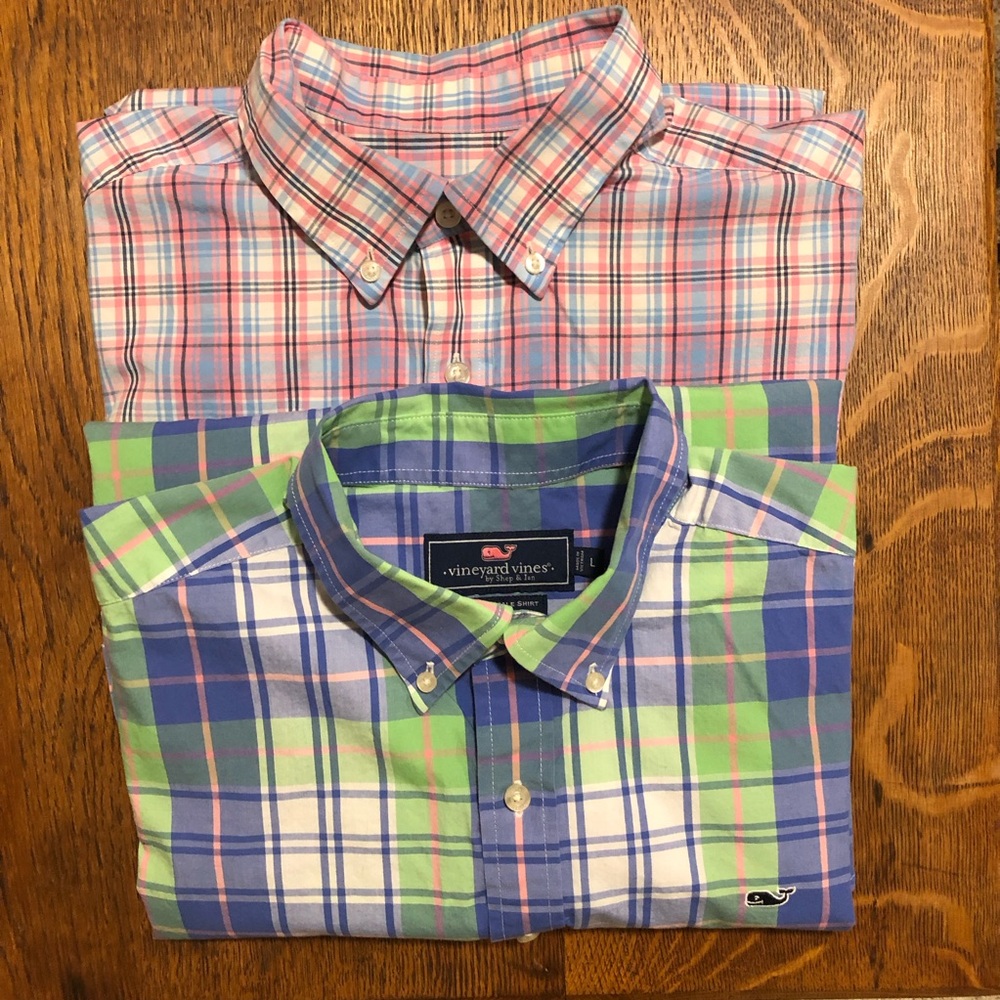 Mens Vineyard Vines Bundle Plaid Long Sleeve Preppy Slim Fit Whale Shirts Large